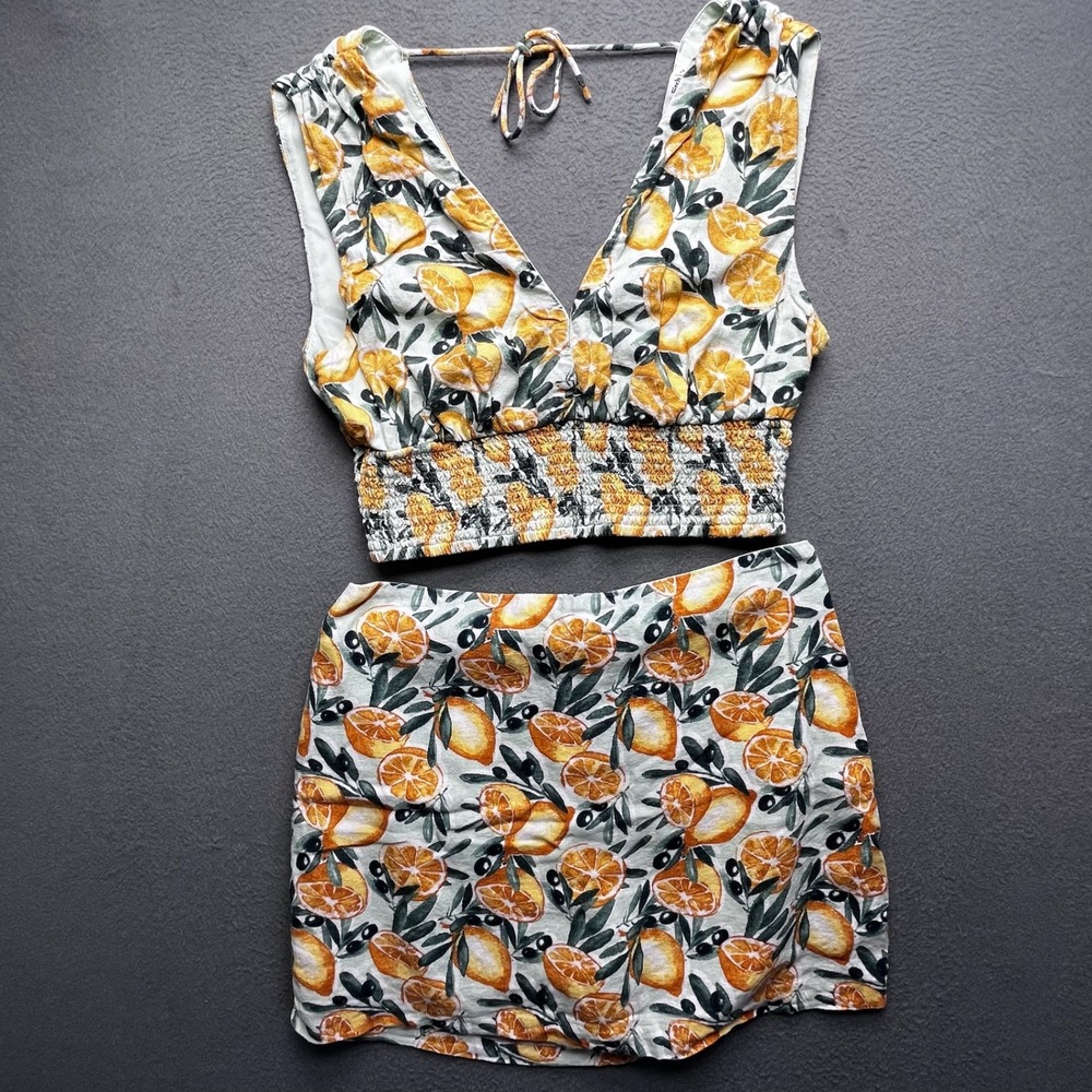 Abercrombie & Fitch Women Two Piece Set Linen Lemon Print Medium Summer Vacation